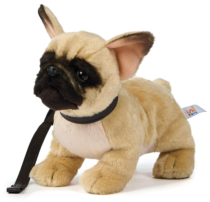 Uni-Toys - Französische Bulldogge (beige) - Mit Leine - 26 cm (Länge) - Plüsch-Hund - Plüschtier, Ku