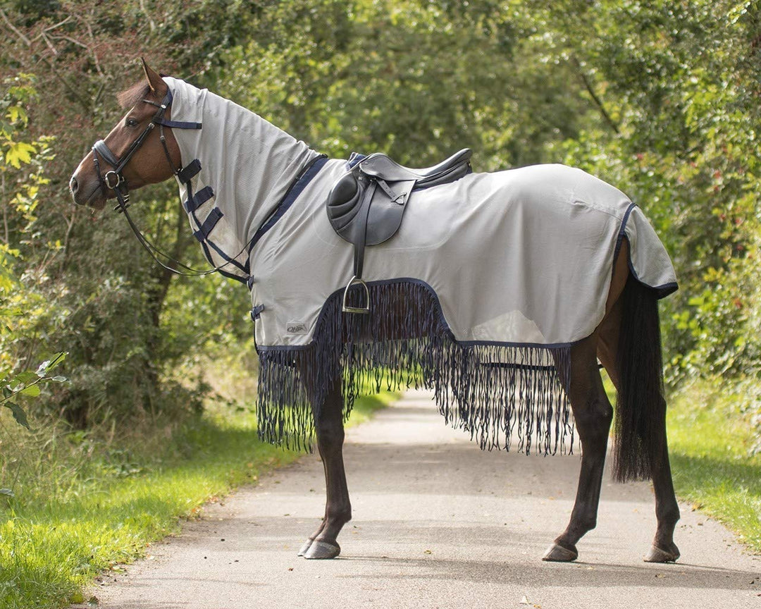 QHP Fliegenausreitdecke mit Fransen - Size 165 115 cm grau, 115 cm grau