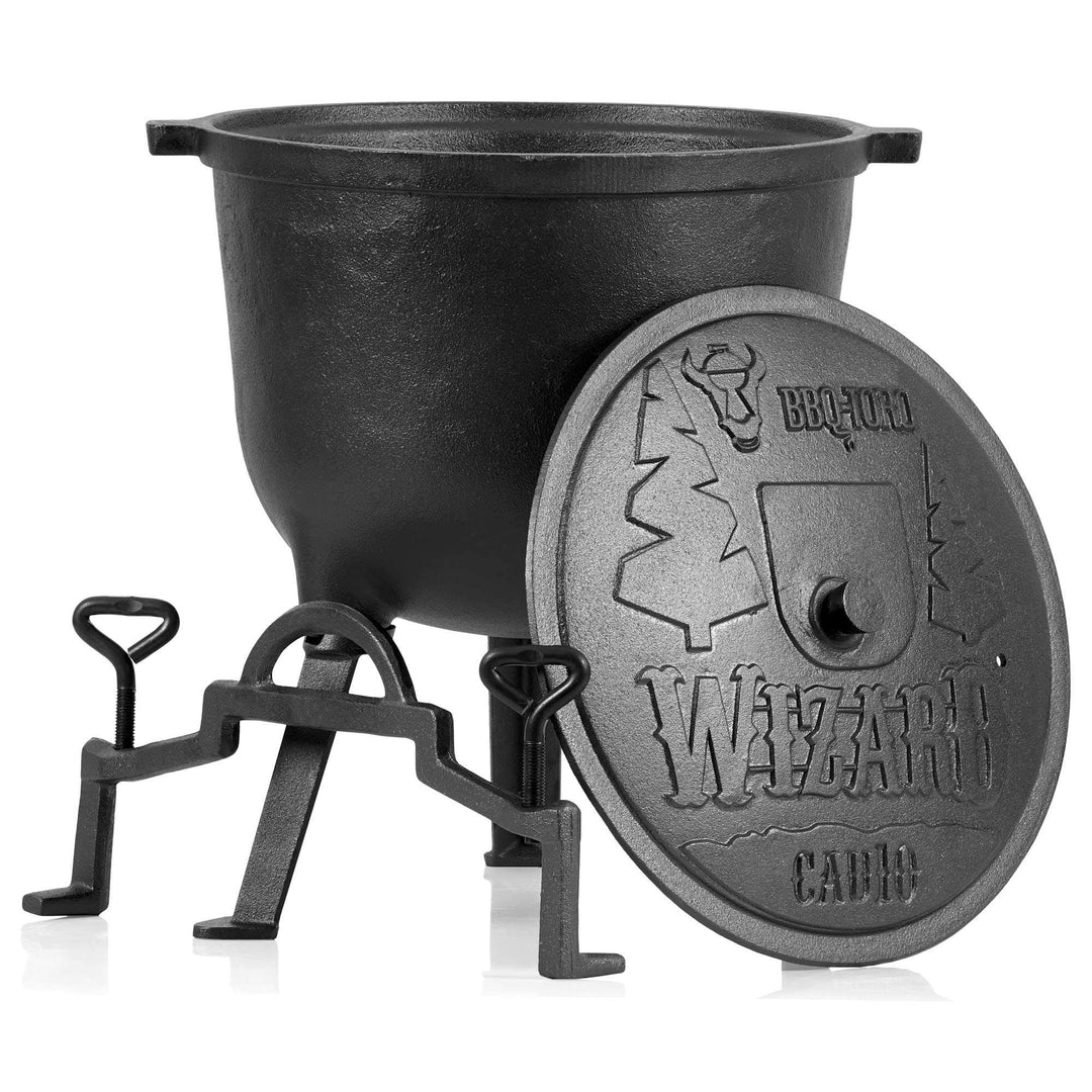 BBQ-Toro Zauberkessel "Wizard" | Kochtopf aus Gusseisen | Gusstopf mit drei Beinen, Deckel, Bügel un