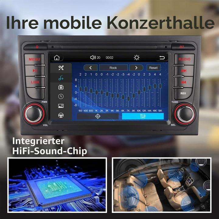 Autoradio kompatibel mit drahtlos Carplay/Android Auto für Audi A4 S4 RS4 2002-2008 SEAT EXEO mit IP