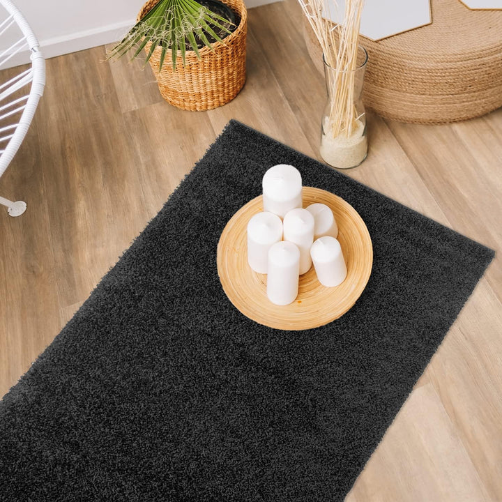 payé Teppich Hochflor Wohnzimmer - Anthrazit - 120x170cm - Shaggy Einfarbig Soft Weich Schlafzimmer