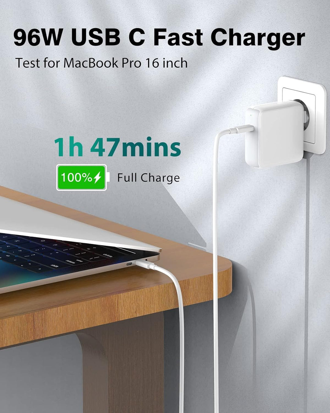 Mac Book Pro Ladegerät, 96W USB C Ladegerät mit Ladekabel MacBook USB C für MacBook Pro 16/15/ 14/13