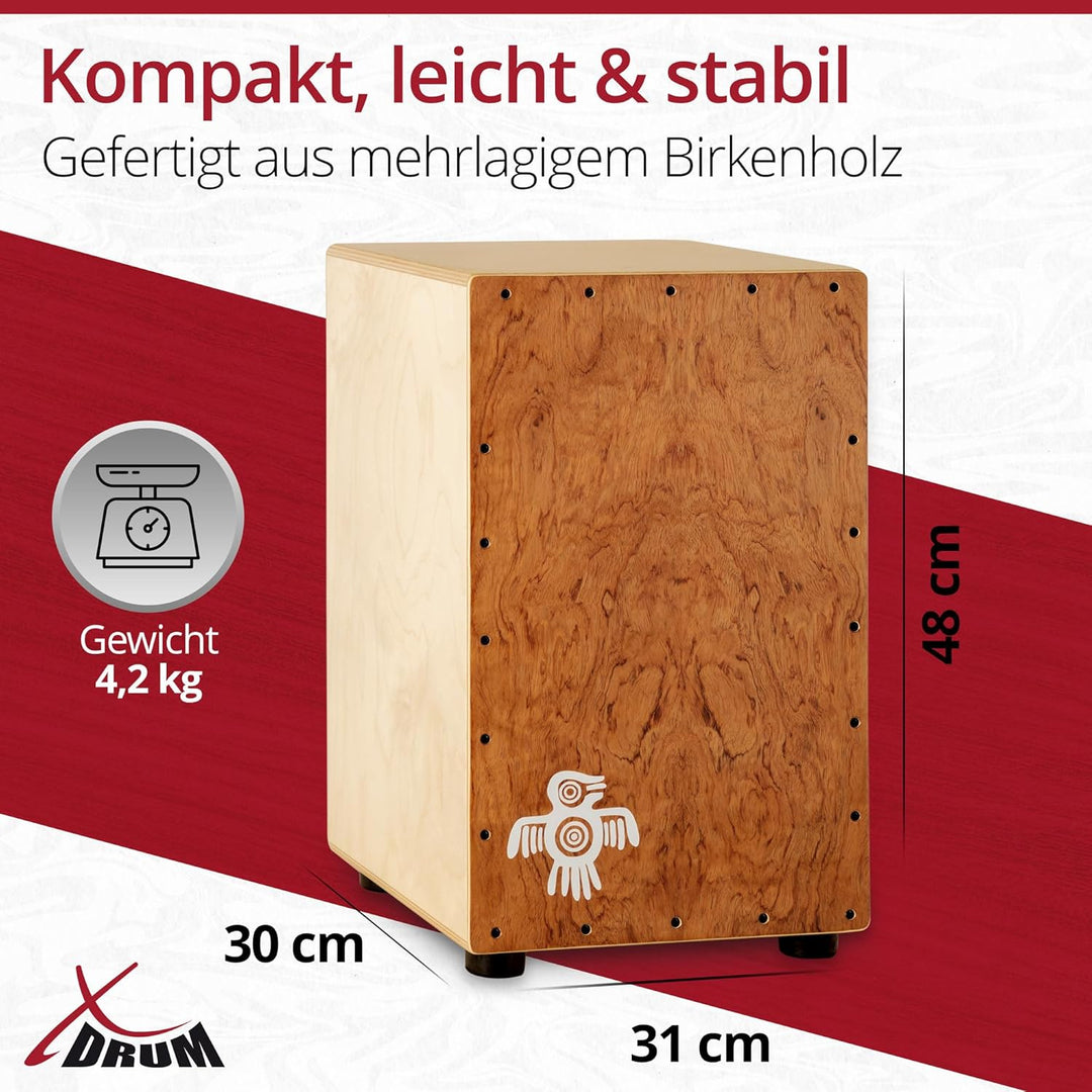 XDrum Cajon Peruana Hard Wood (3 mm Schlagplatte, 9 mm Birkenkorpus, 48 cm hoch, inkl. Rucksack-Tasc