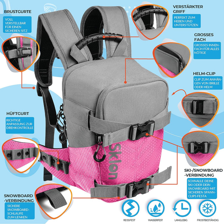 Sklon Kinderrucksack mit Sicherheitsleine für das Ski- und Snowboardtraining – Bringen Sie Ihrem Kin