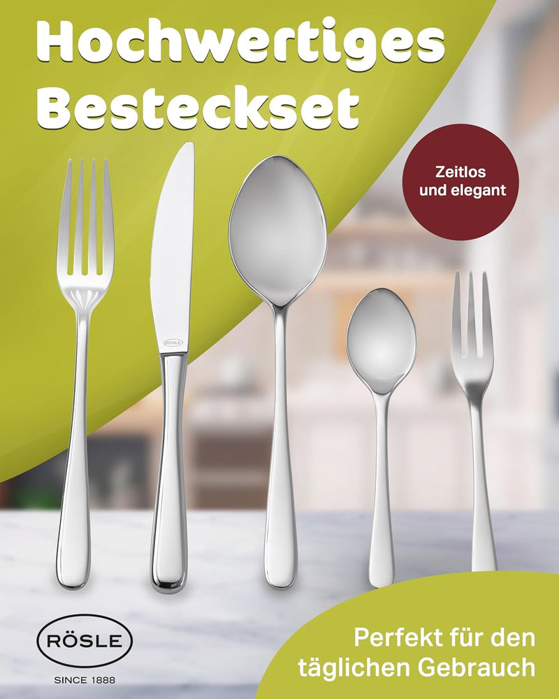 RÖSLE PASSION Besteck-Set 60-teilig, Hochwertiges Essbesteckset für 12 Personen aus Edelstahl 18/10,