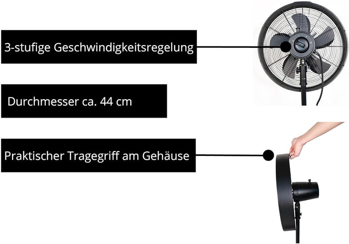 Unold 86725 Standventilator Black Steel Schwarz 50 W 3-stufige Geschwindigkeitsregelung verstellbare