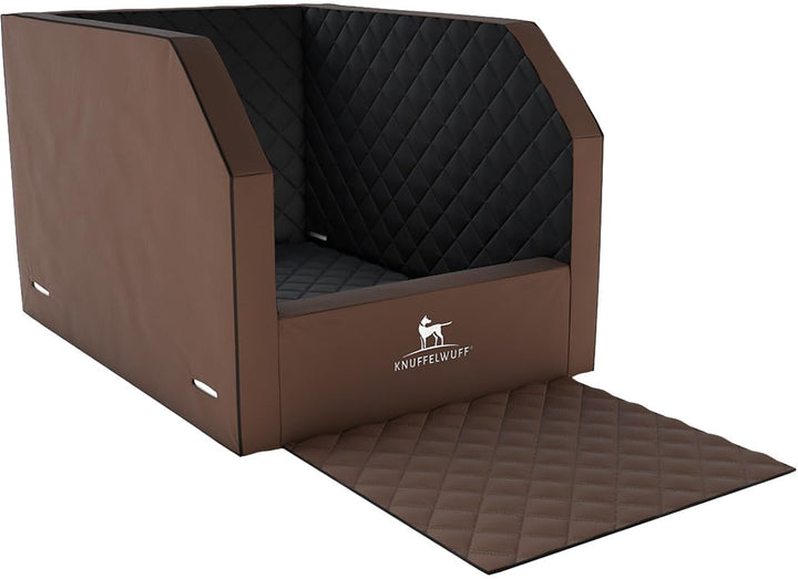 Knuffelwuff Cargo Hunde Transportbox fürs Auto Rücksitz 60 x 50 x 50 cm Braun/Schwarz | Memory Foam