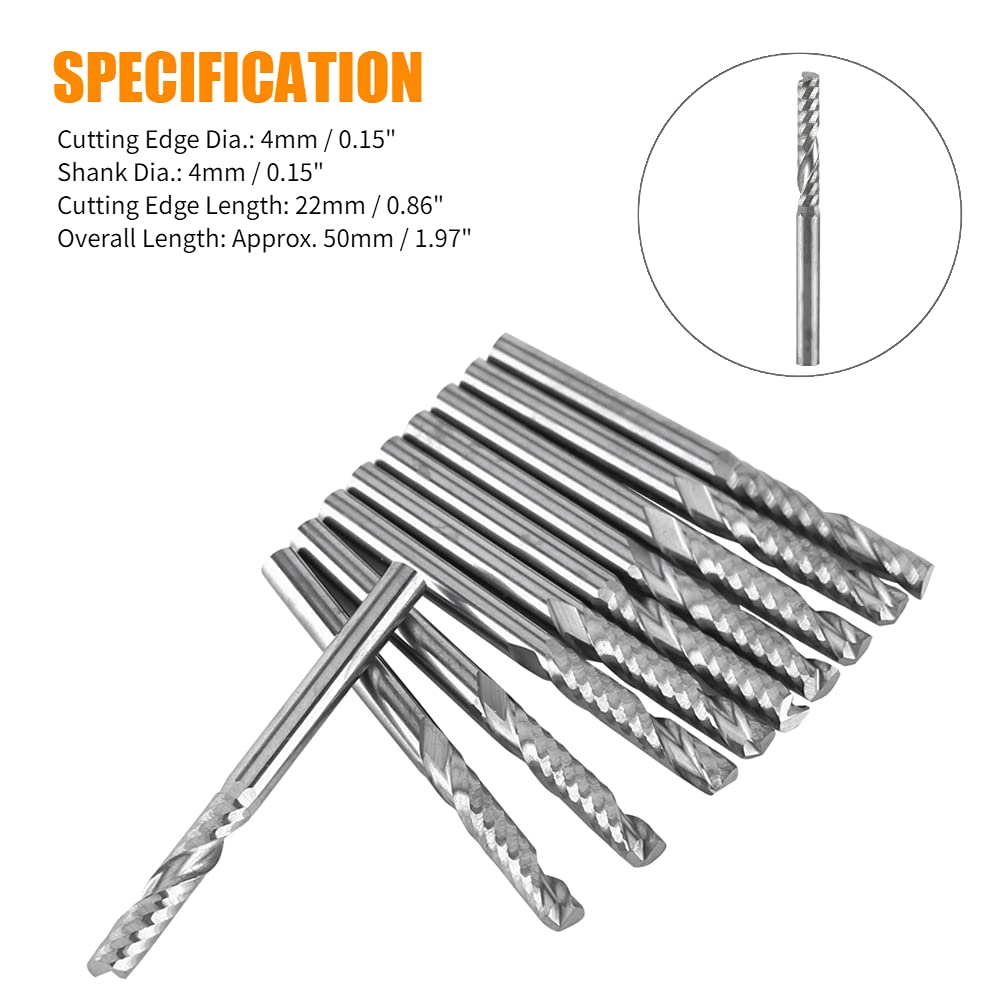 Schaftfräser, 10 Stück 4 mm Schaft Wolframcarbid-Spiral-Schaftfräser Einnuten-Fräser CNC-Fräser für