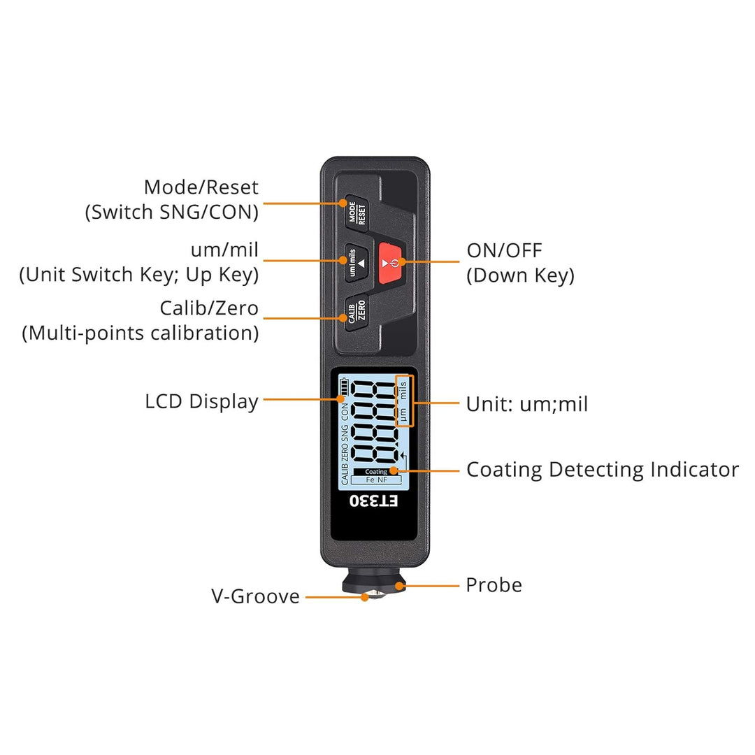 Neoteck Schichtdickenmessgerät Autolack-Dickenmessgerät mit LCD-Display 0-1500μm kfz Lackdickenmessg