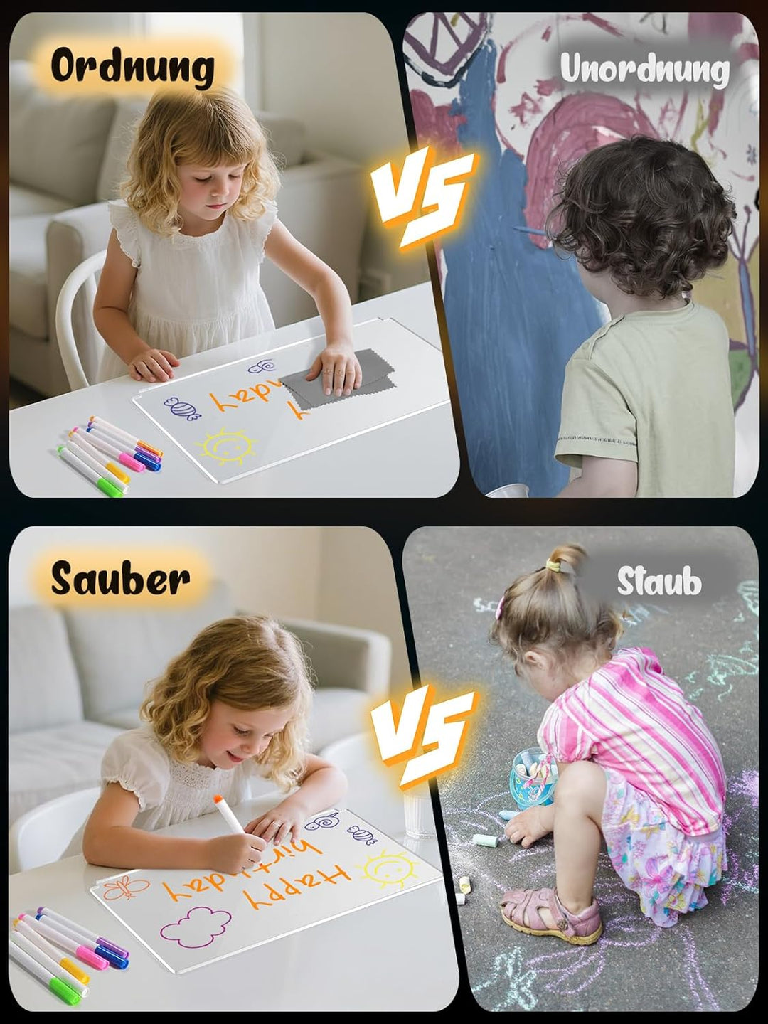 leuchtendes led zeichenbrett für kinder, Wiederaufladbare Acryl Notiztafel mit 7 Farben Stift,2 Lich