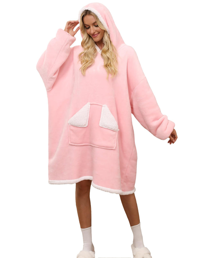 Oversized Hoodie Blanket， Sherpa Wearable Blankets with Pocket & Sleeves, Cozy Fleece Wearable Hoode