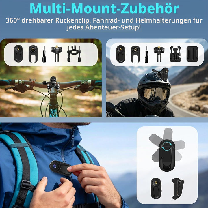 LIROPAU 360° Action Kamera, Mini Action Cam 1080P, Magnetische Taschen-Daumenkamera Aktion Kam-era,