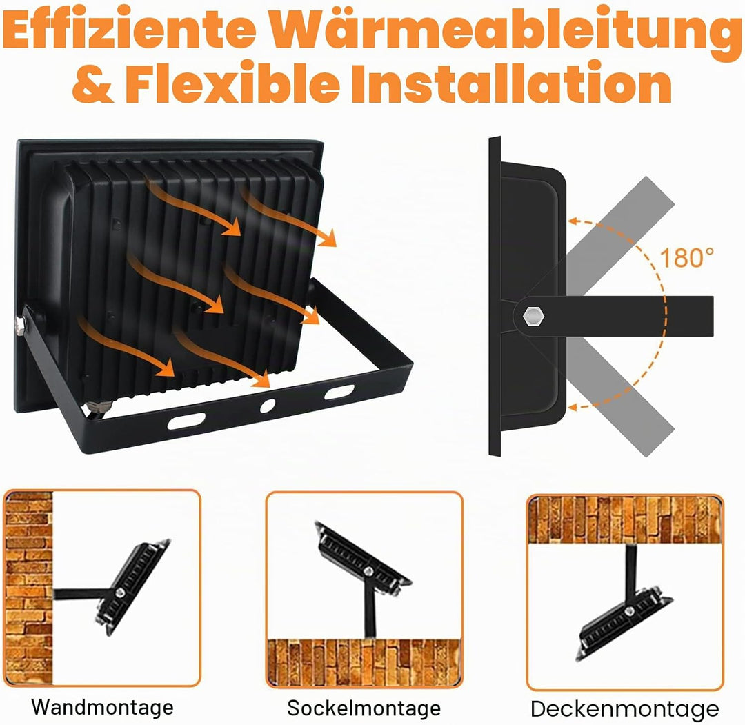 Indmird LED Strahler Aussen 100W, 2 Stücke Superhell 10000LM LED Fluter 6500K Kaltweiss LED Scheinwe