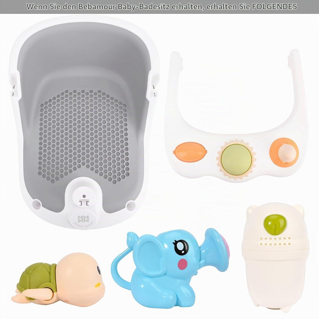 Bebamour Baby Badesitz 6 Monate+ Kind Badewanne rutschfest Baby Badesitz mit Spielzeug,Gray 1 Gray,