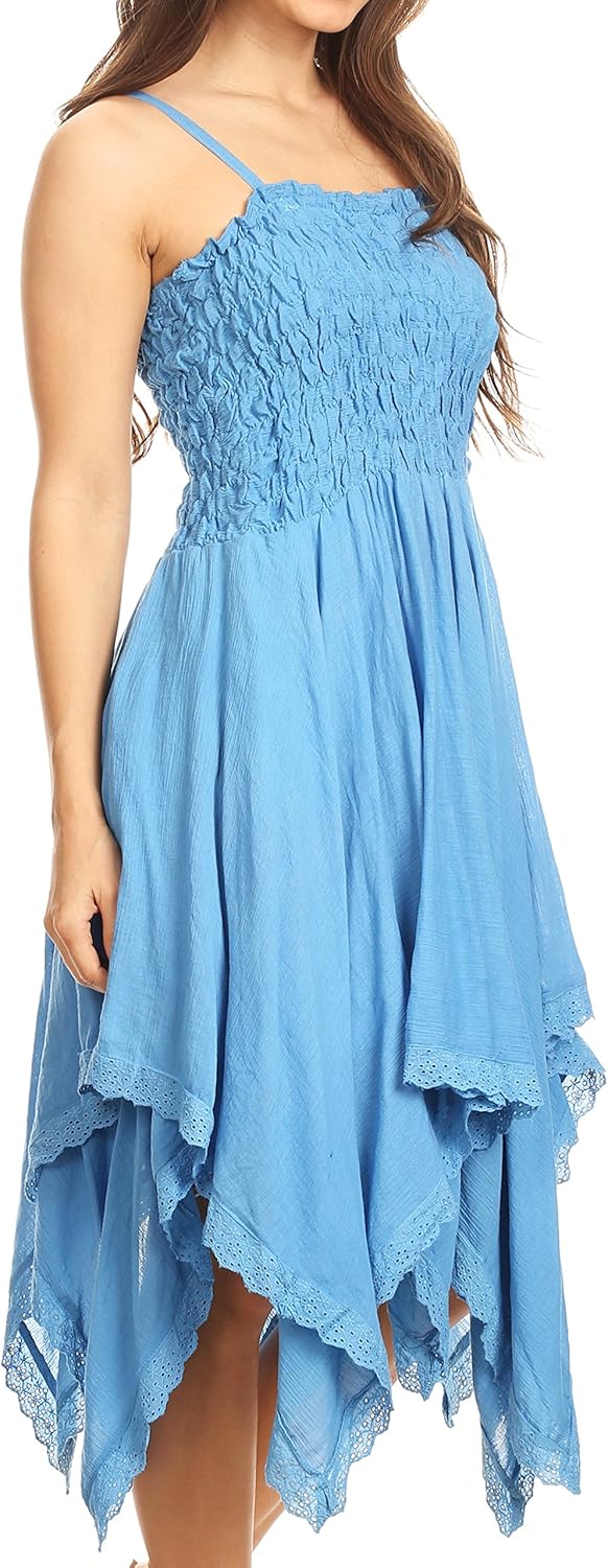 Sakkas Ella gesmokt Mieder Spaghetti schnallen Doppelschichtenkleid Einheitsgrösse Blau, Einheitsgrö