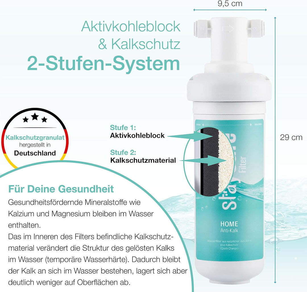 staysafe ANTIKALK Wasserfilter Set inkl. gratis Zubehör | Kalkschutzgranulat made in Germany | Unter