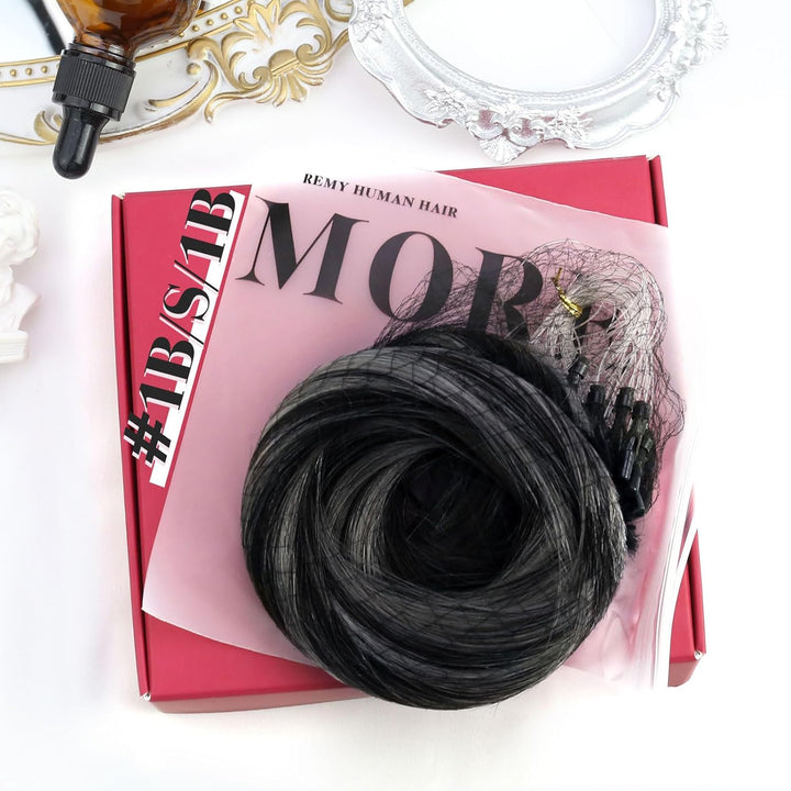 Moresoo Microring Extensions Echthaar Schwarz Silber 50 cm Micro Loop Extensions Echthaar Dicke Haar