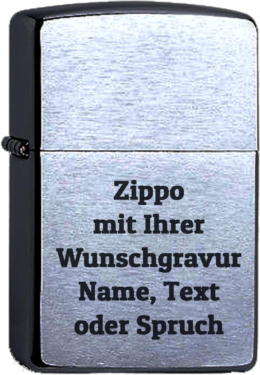Zippo Benzinfeuerzeug mit Gravur Wunschtext Chrome Brushed Wunschgravur personalisiert Name Personal