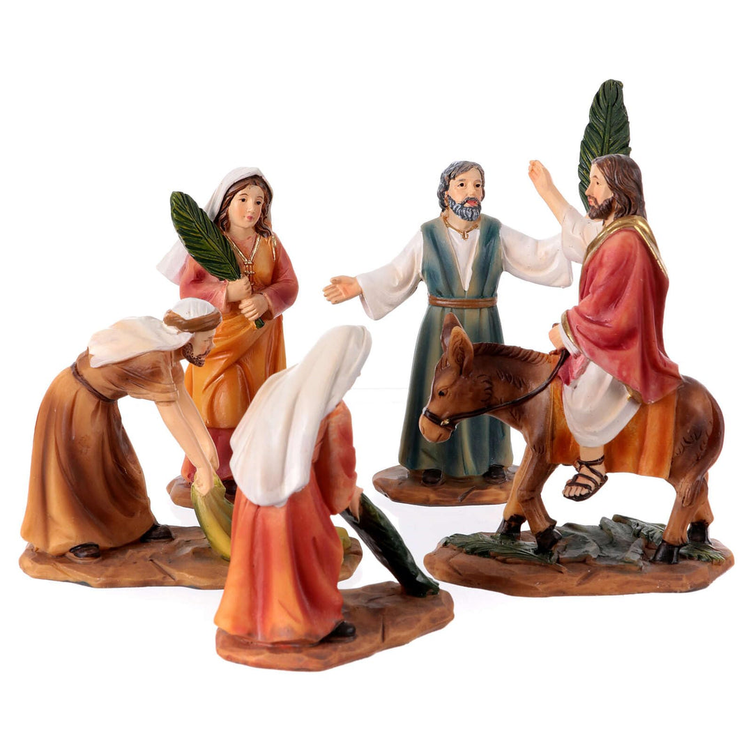 Einzug nach Jerusalem, Set 5-teilig, für Osterkrippe, 10 cm