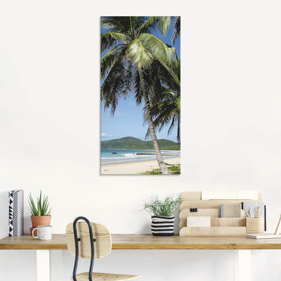 ARTland Glasbilder Wandbild Glas Bild einteilig 50x100 cm Hochformat Strand Meer Palmen Karibik Küst