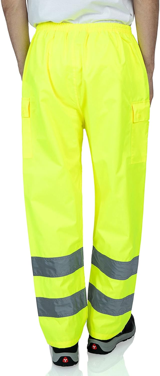 Herren Warnschutz Regenhose Regenarbeitshose EN ISO 20471 M Neongelb, M Neongelb
