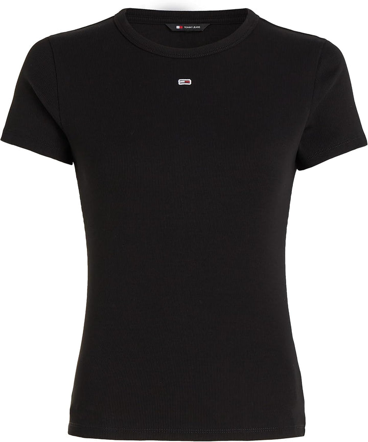 Tommy Jeans Damen Tjw Slim Essential Rib Ss S/S Strickoberteile L Schwarz, L Schwarz