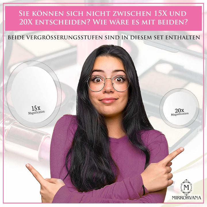 Mirrorvana Spiegel mit 20-facher Vergrösserung und 15-facher Vergrösserung mit Saugnapf für Badezimm