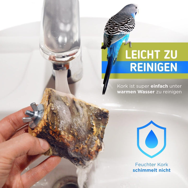 Vogelgaleria® 4 x Kork-Pickstein für Vögel. Die leckere Alternative zum Kalkstein oder Sepia-Schale,
