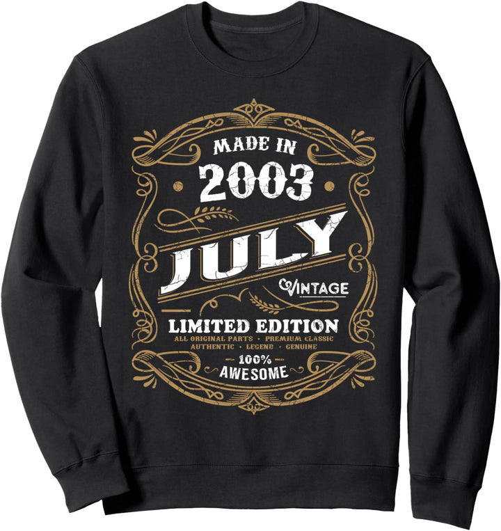 18 Jahre alt 18. Geburtstag Juli Made 2003 Vintage Sweatshirt