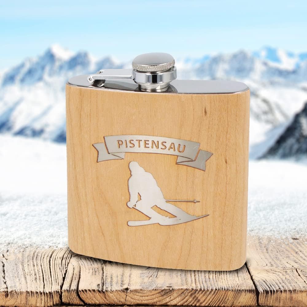 Spruchreif | Flachmann aus Edelstahl mit Gravur „Pistensau“ – Originelles Geschenk für Ski- & Snowbo
