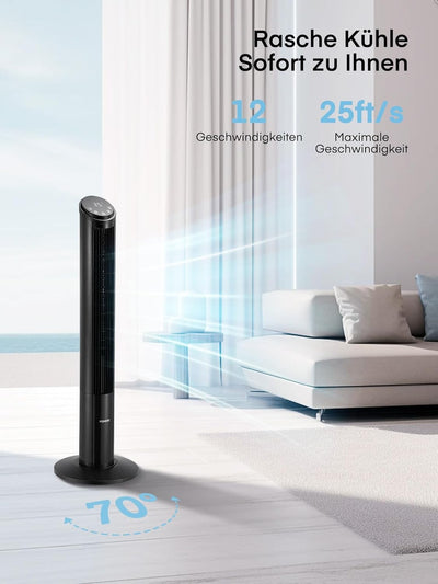FOHERE Turmventilator Sehr Leise mit Fernbedienung für Zuhause, 102cm Oszillierender Leiser Gleichst