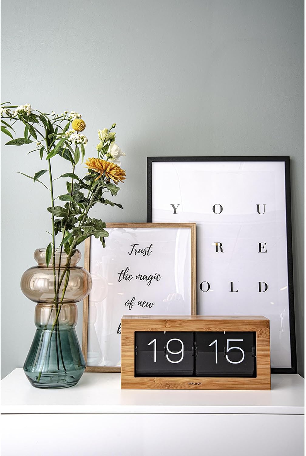 Karlsson KA5642WD Tisch Wanduhr XL Flip Clock Holz 17,5 x 37 x 9 cm Bambusholz 37 x 17,5 x 9 cm Bamb