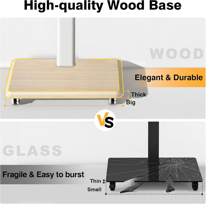 TVON Weiss TV Ständer mit Rollen für 32-65 Zoll Fernseher, Holz TV Standfuss Mobiler Fernsehständer
