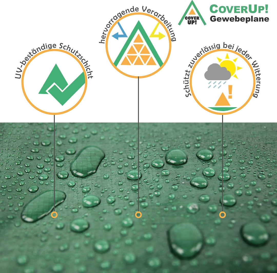 CoverUp! Abdeckplane 4x4 m Grün (200g/m²) – Wasserfest & UV-stabilisiert, reissfest mit Gummiecken &