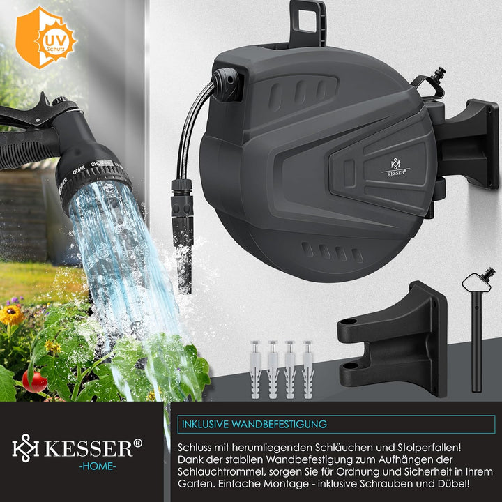 KESSER® automatische Schlauchtrommel 20 m + 2 m, Wand Schlauchbox mit Aufrollautomatik, Schlauchaufr