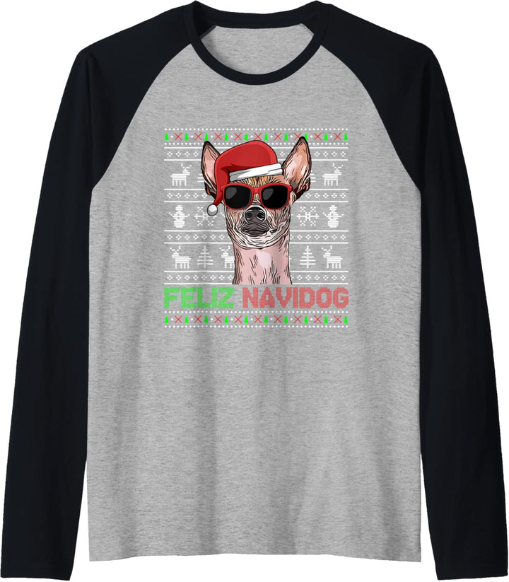 Xoloitzcuintli Hund Feliz Navidog Lustig Weihnachten Raglan