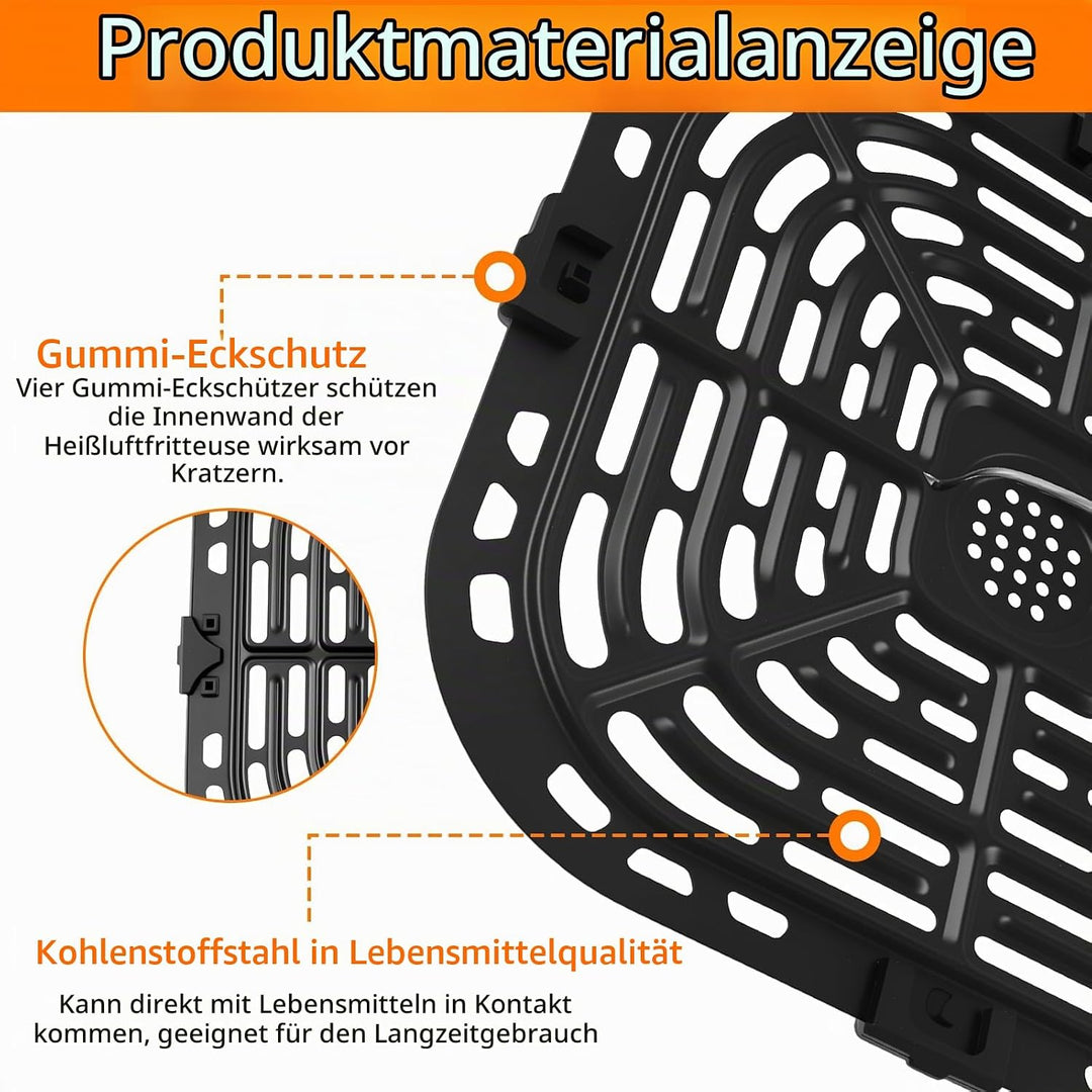 Ersatz Grillpfanne Heissluftfritteuse 25cm, Air Fryer Grillplatte Quadrat Hitzebeständig mit Gummi E