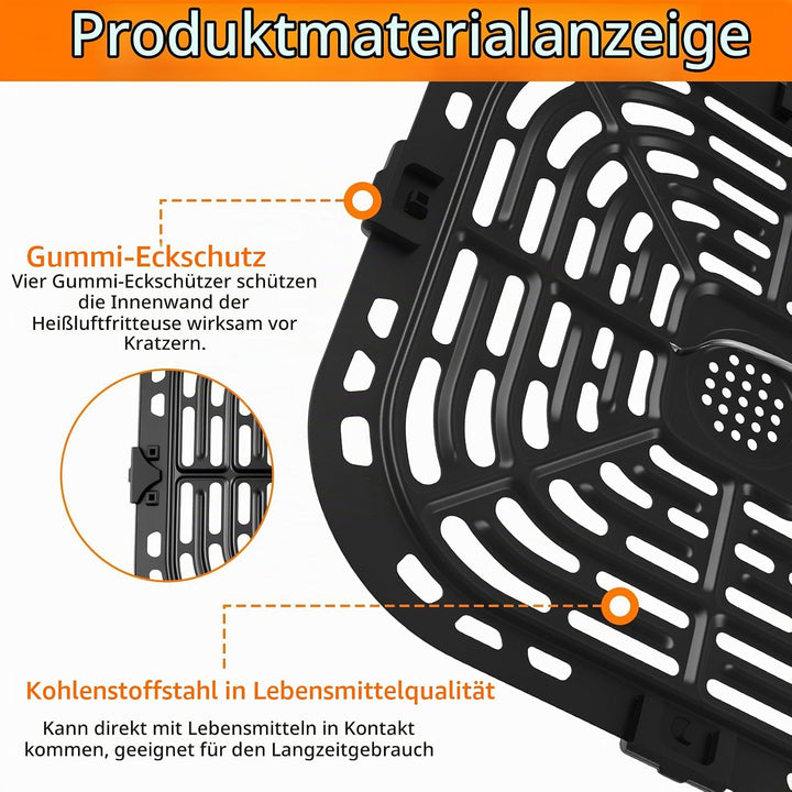 Ersatz Grillpfanne Heissluftfritteuse 25cm, Air Fryer Grillplatte Quadrat Hitzebeständig mit Gummi E