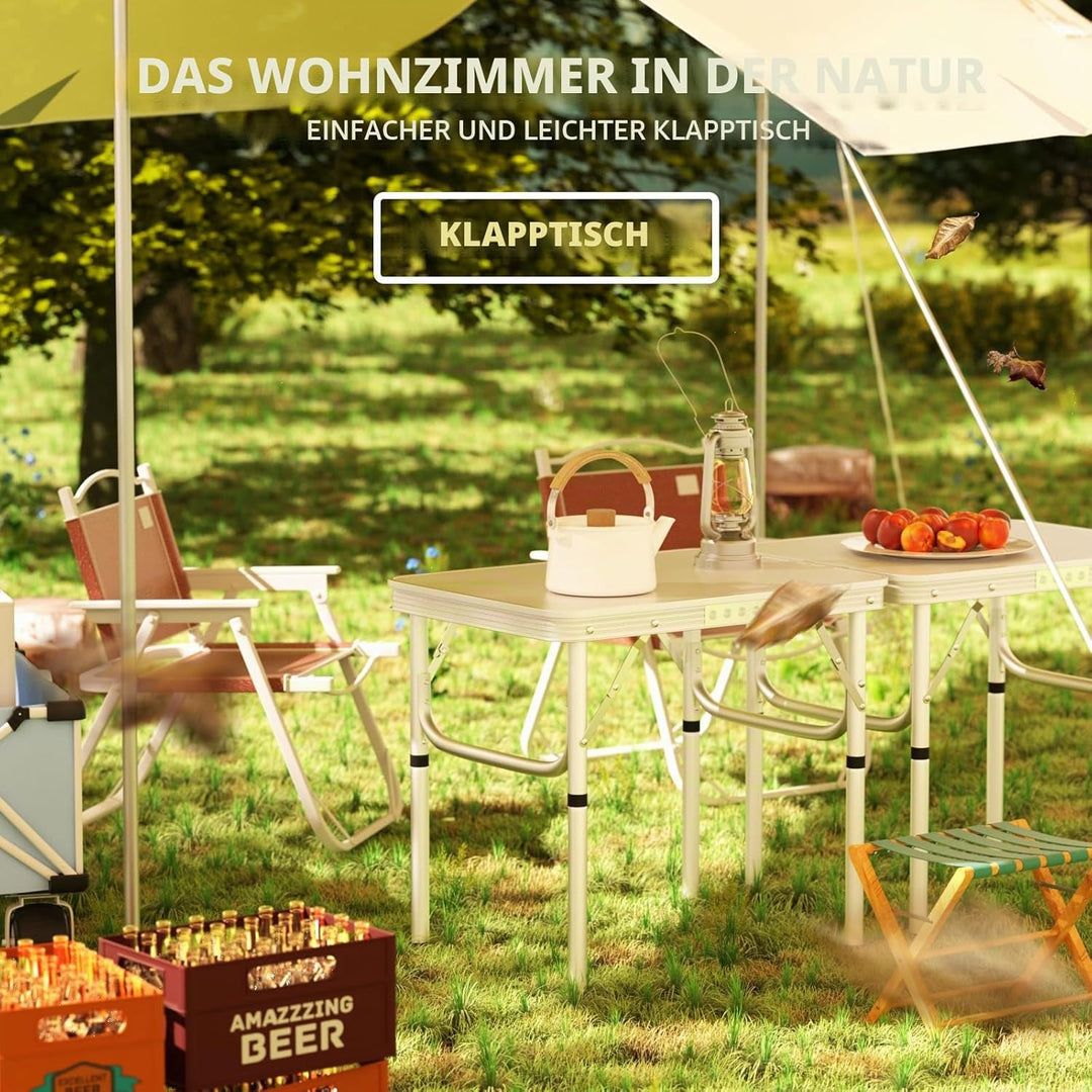 EFAN Klapptisch, 2 m, Campingtisch, höhenverstellbar, tragbar, höhenverstellbar, mit Tragegriff, für