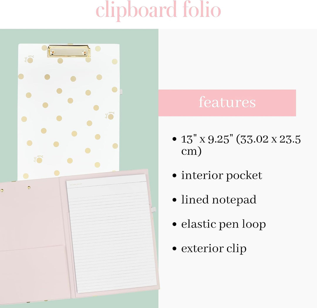 Kate Spade New York Clipboard Folio with Low Profile Clip, Professional Padfolio Includes Lined Note