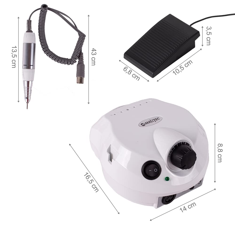 MalTec Profi Nagelfräser 30W Elektrische Nagelfeile Set 30000 U/Min mit Fusspedal und 6 Bits Pedikür