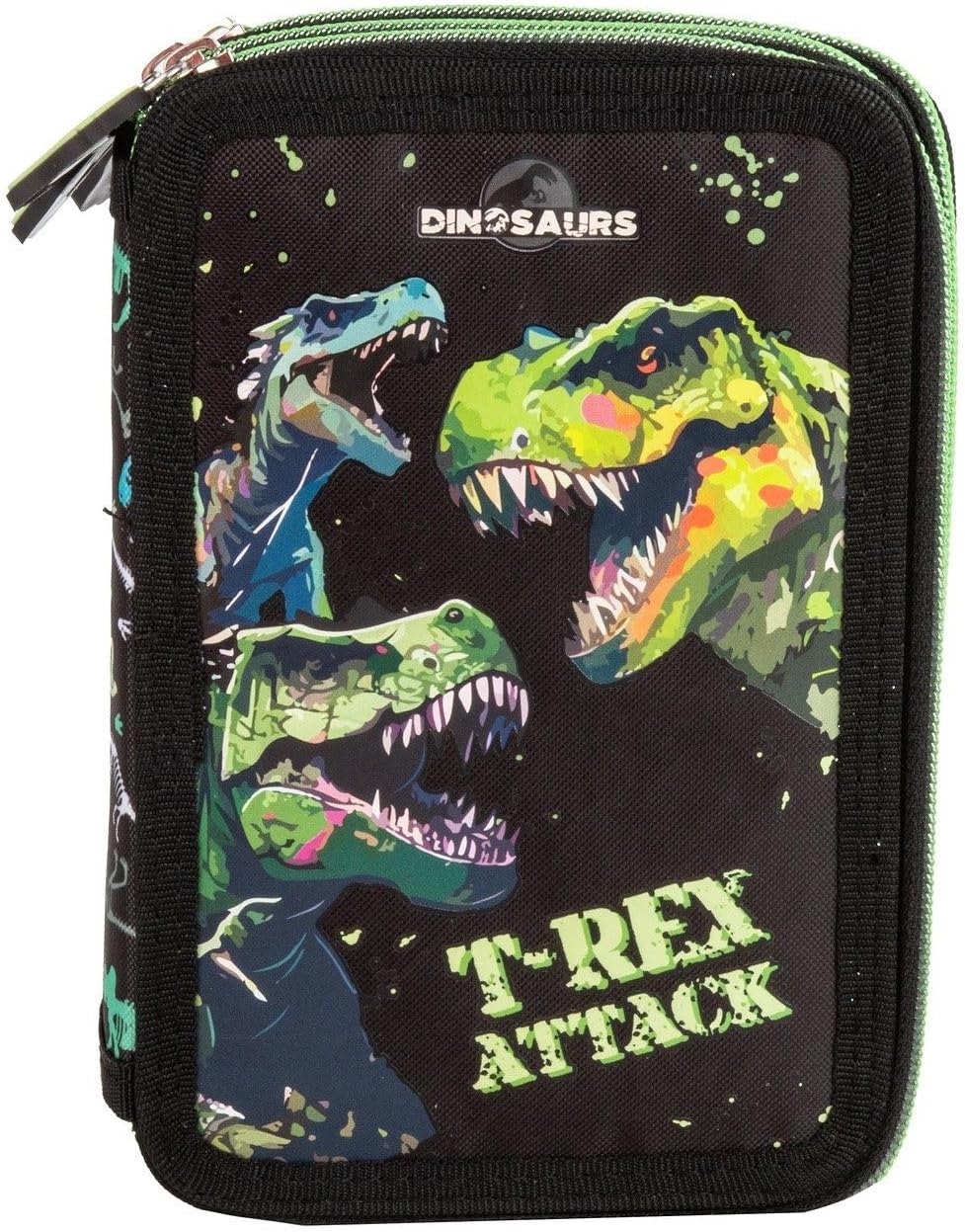 Dino Dinosaurier T-Rex Tyranussaurus Rex, 3-Fach Federtasche Federmappe, 44 TLG. gefüllt (18) für Ki