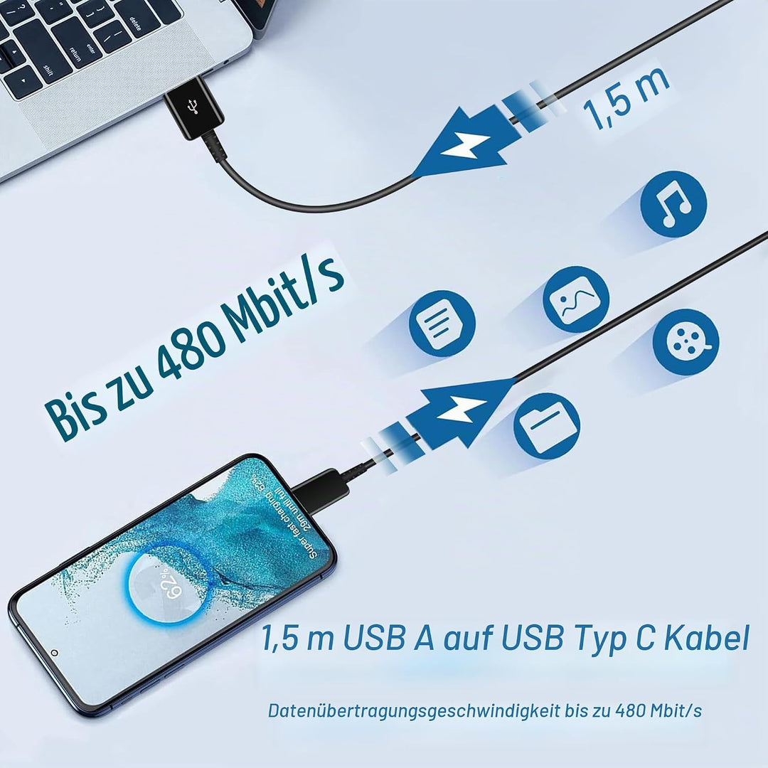 3er Pack USB Ladegerät mit Ladekabel USB C Schnellladekabel für Samsung Galaxy A16 A15 A14 A13 A05s