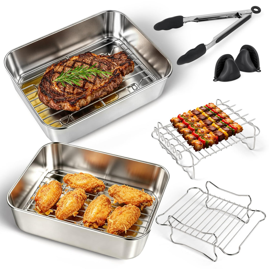 Airfryer Zubehör, Auflaufform Airfryer aus Edelstahl 304, 14-teilig mit Auflaufform, Fettablaufgitte