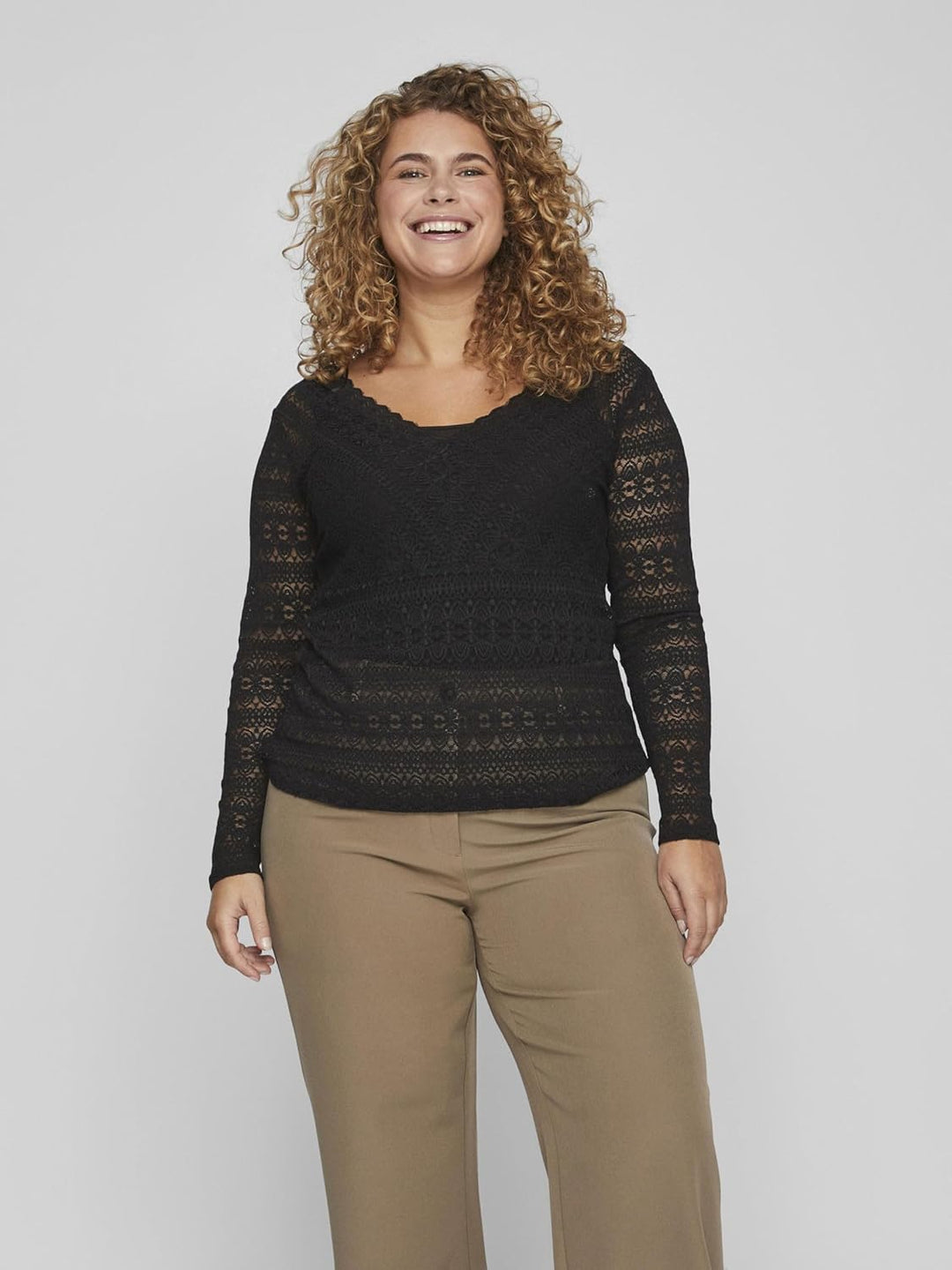 Vila Damen Evoked by Vichikka V-Neck L/S Top/Cur-Noos Langarmshirt 46 Grosse Grössen Schwarz, 46 Gro