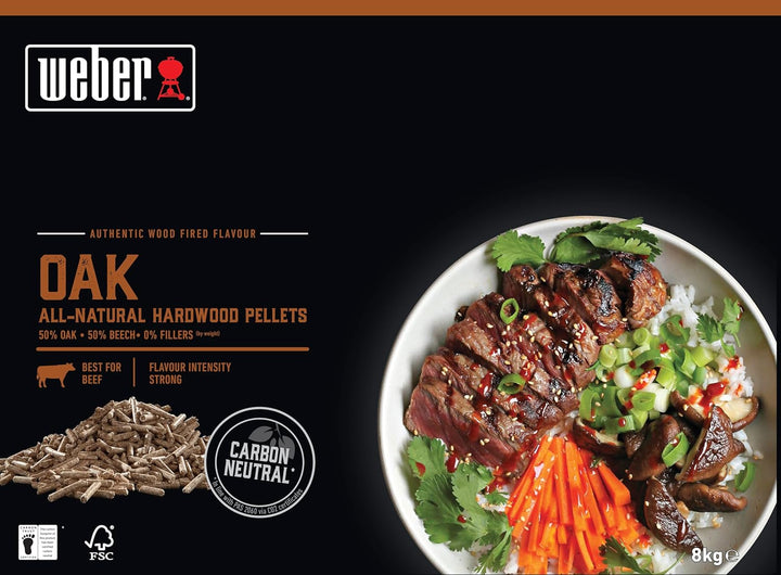 Weber Holzpellets - Eichenholz (8kg), perfekt zum Räuchern von Rind, 100% natürliche Holzpellets, EU
