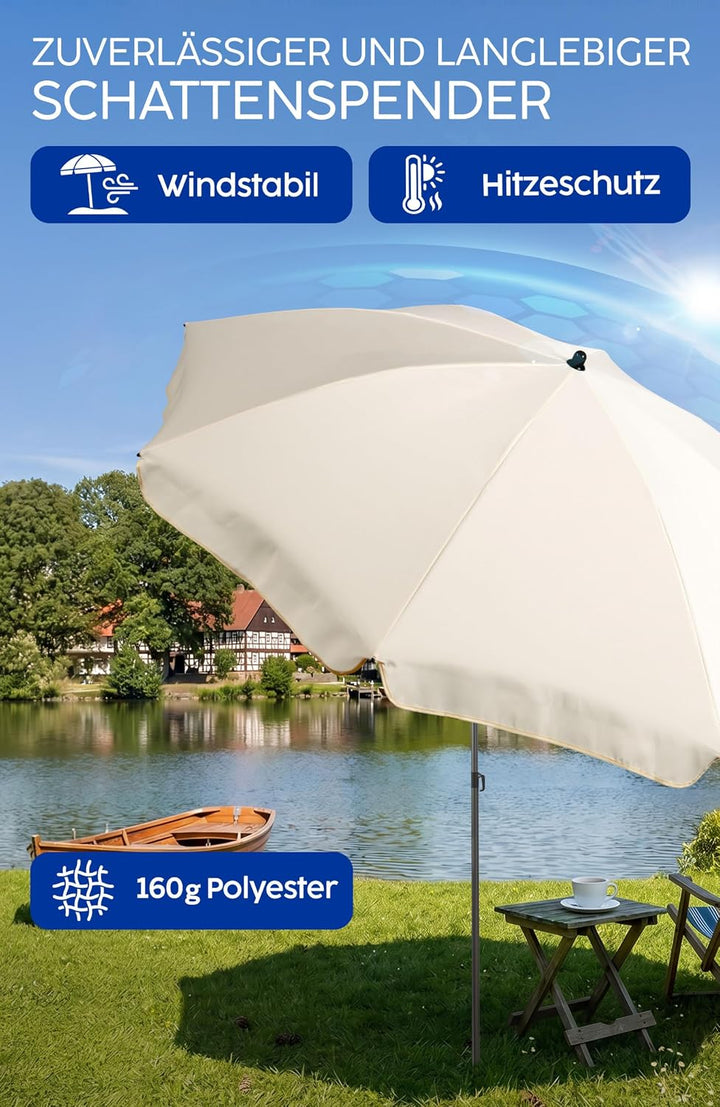 4smile Sonnenschirm Strand SunnyJoy, Beige - UPF 50+ Strandschirm Ø 180 cm, sicherer Sonnenschutz St