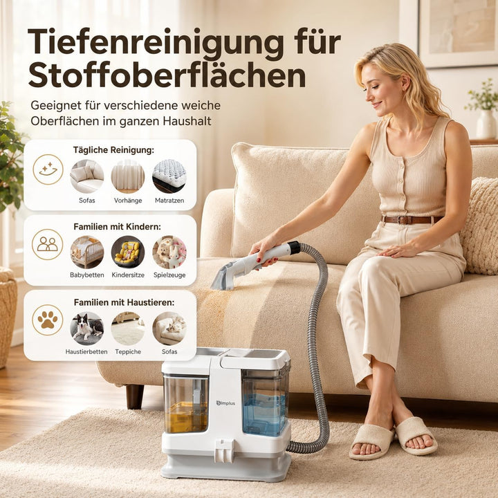 SIMPLUS Waschsauger Polsterreiniger Gerät, 12000Pa Teppichreiniger mit 2-Tank System, Kompakter Nass