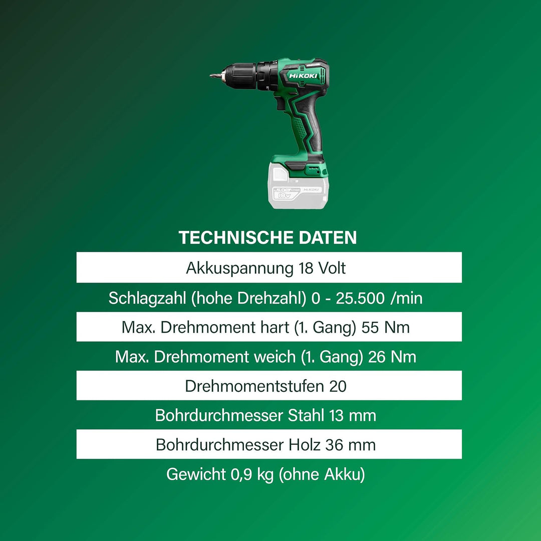 HiKOKI Akku-Schlagbohrschrauber DV18DDWPZ, 18 V, 55 Nm, Brushless