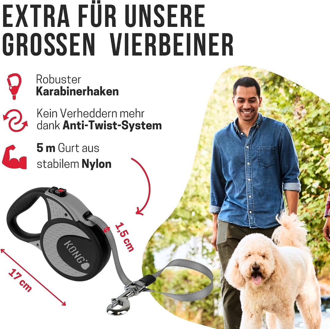 KONG ausrollbare Hundeleine in 5m Länge I Für sehr grosse &amp; Starke Hunde bis 70kg I Grösse XL I Hoch